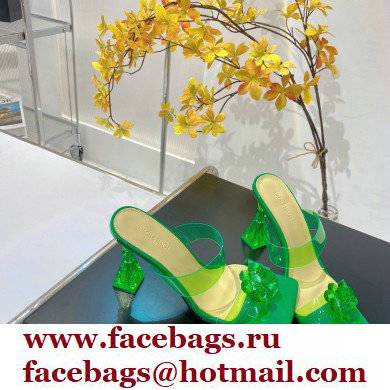 Mach  &  Mach Heel 9.5cm Rose Flower Mules PVC Green 2022